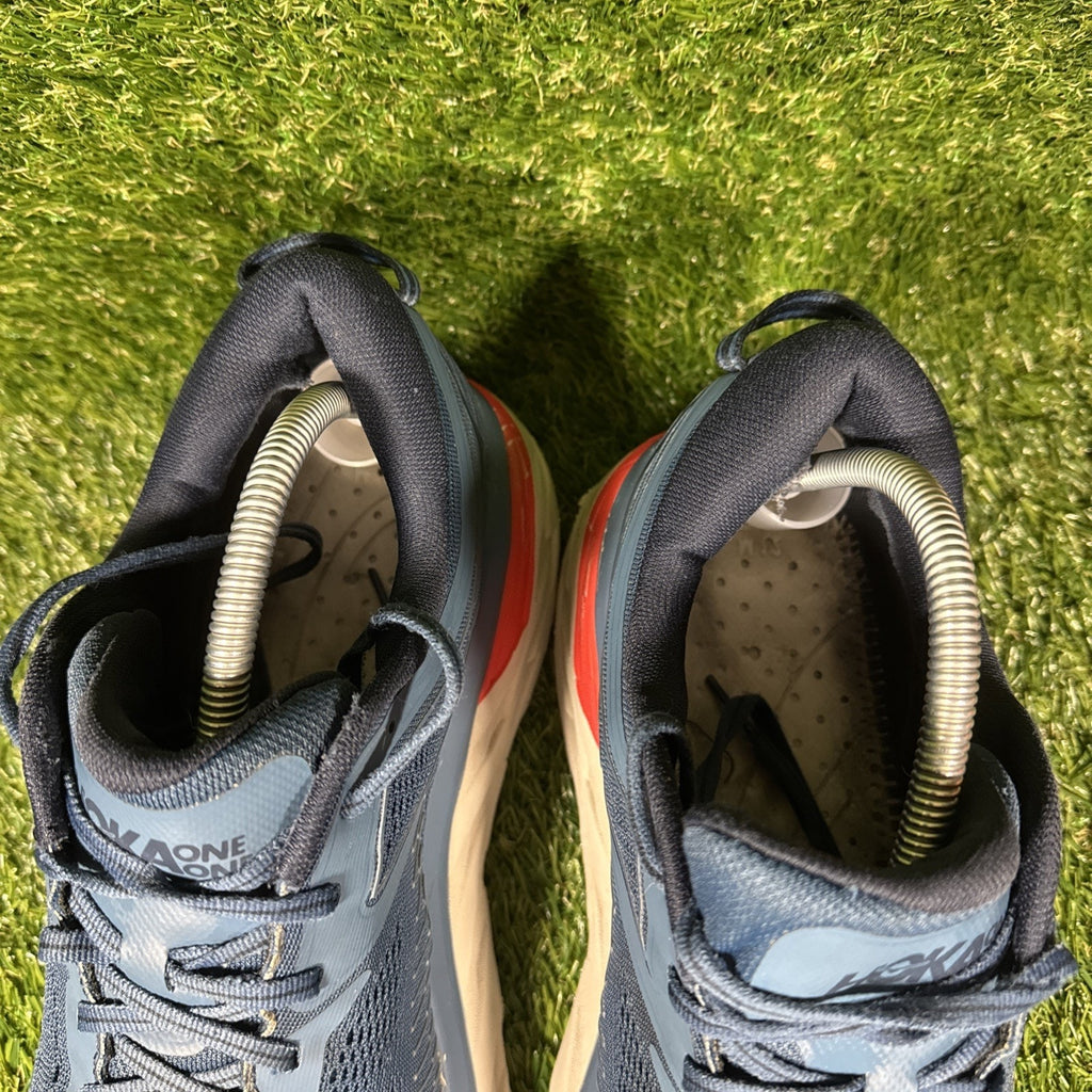 Hoka One One Bondi 7 Navy Blue Grey Mens Size 12 2E WIDE Running Athletic Shoes