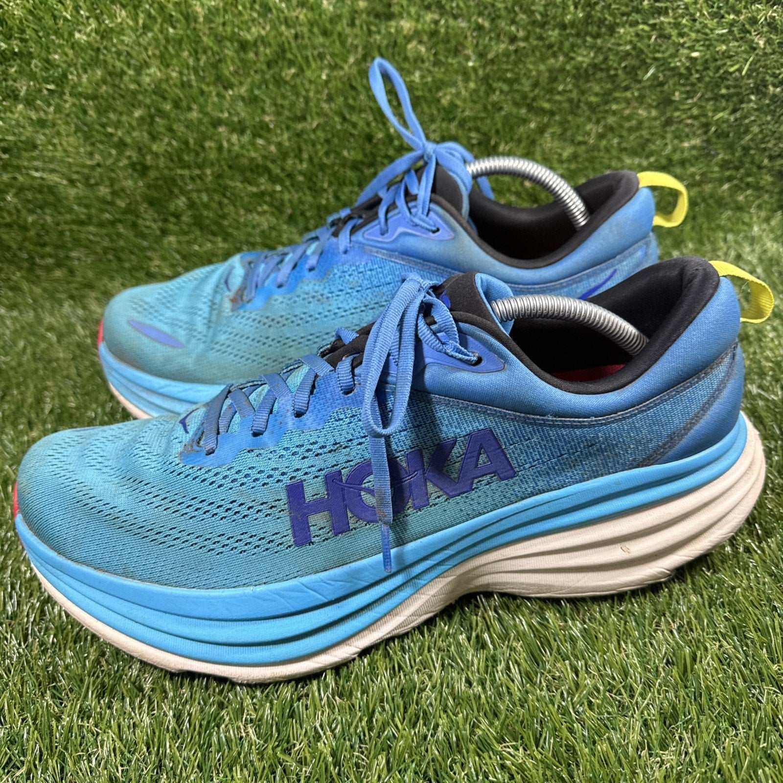 Hoka One One Trainers Size 12D Men's Blue Bondi 8 Walking Gym Running Shoes