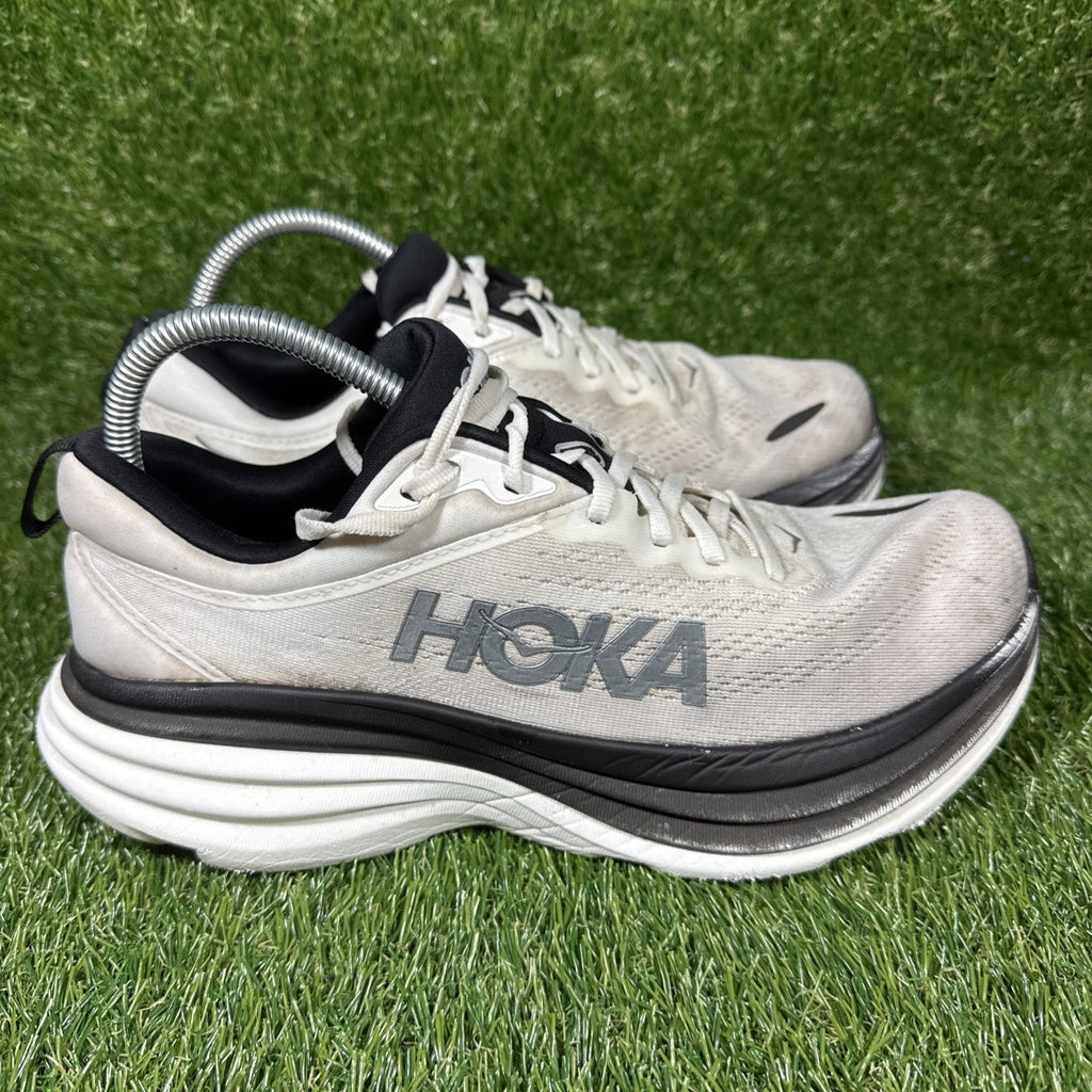 Hoka Bondi 8 Men’s Size 9.5 White Black Gray Running athletic Gym Shoes Trainer